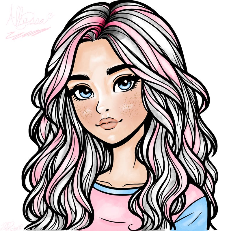 realistic teenage girl with long wavy hair