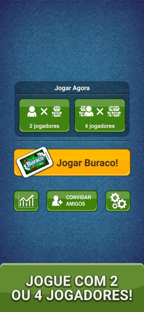 Tranca Jogatina Jogo de Cartas - Main menu of Tranca Jogatina showing 2 and 4 player game modes and options