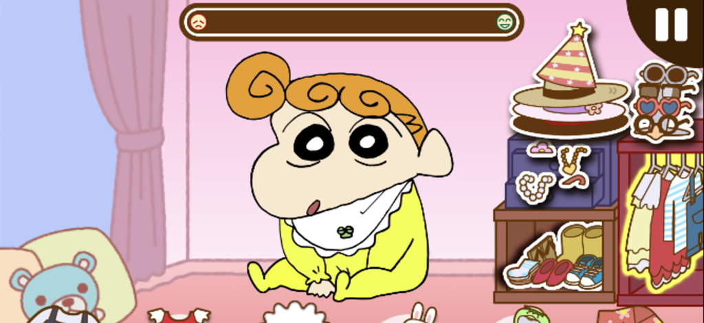 Crayon Shinchan LittleHelper! - クレヨンしんちゃん リトルヘルパー！アプリの着せ替えミニゲームで、様々な帽子やアクセサリーを身につけたひまわり