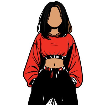 realistic girl faceless with baggy pants and a crop top