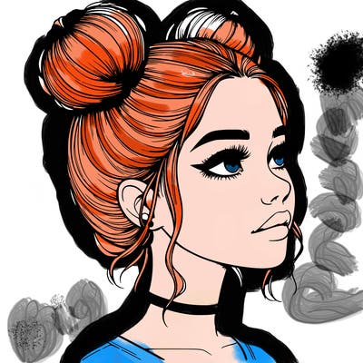 realistic girl with buns on the top of her head