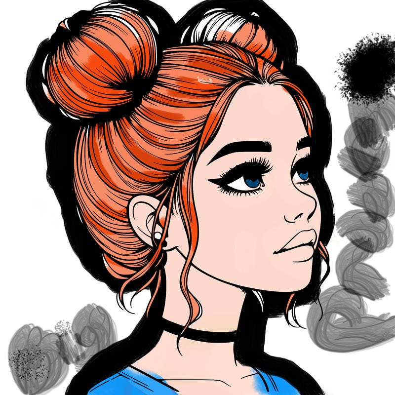 realistic girl with buns on the top of her head