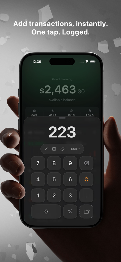 Control - your money - Quick transaction entry screen in the Control money management app on an iPhone.