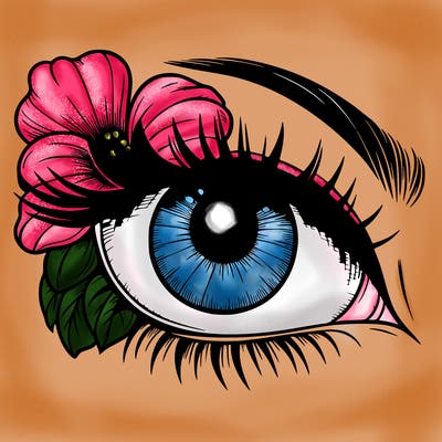 realistic eye with flower