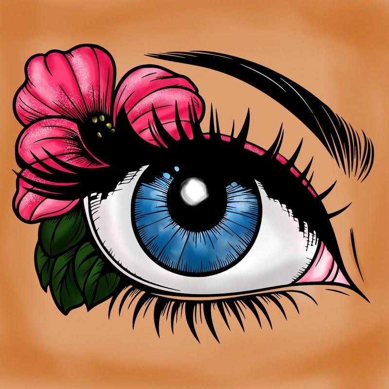 realistic eye with flower