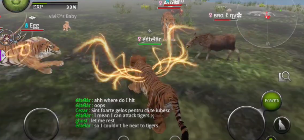 Um tigre com asas brilhantes durante uma sessão multiplayer de Wild Animals Online.