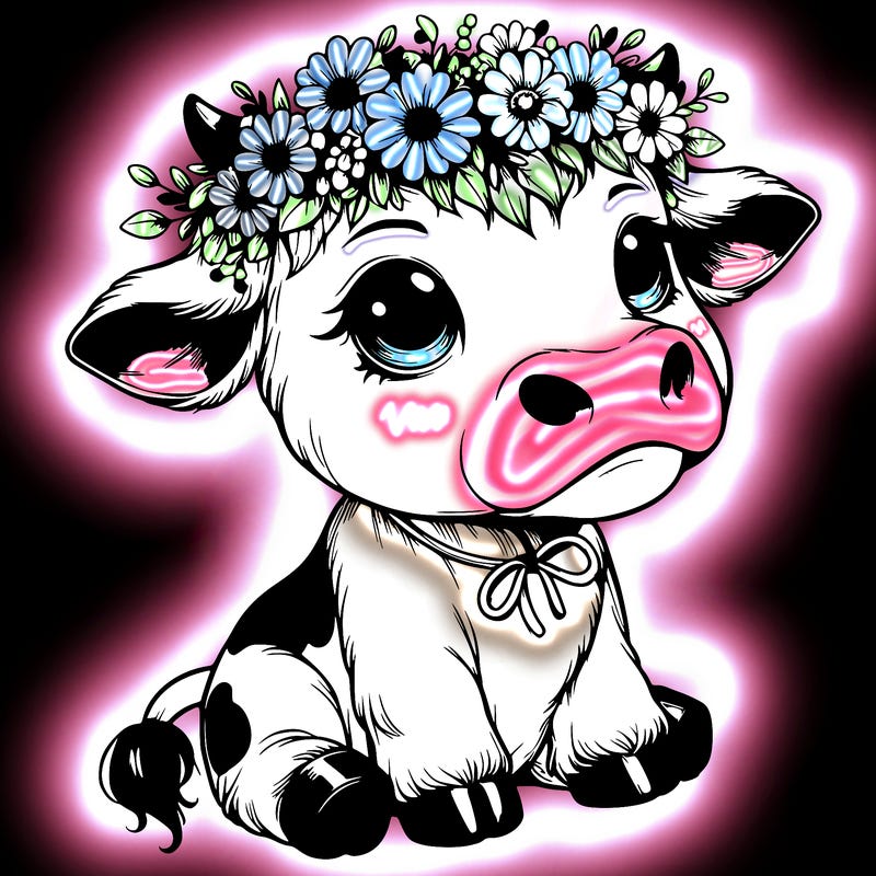 realistic adorable cow with flower crown