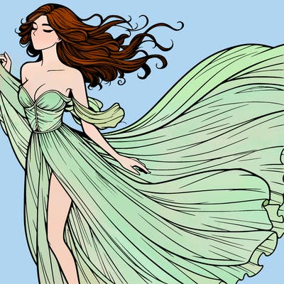 realistic woman in dress flowing the the wind