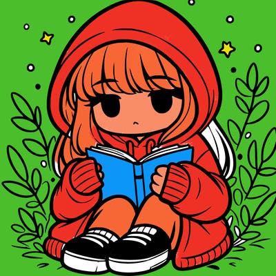 girl in oversized hoodie reading a book
