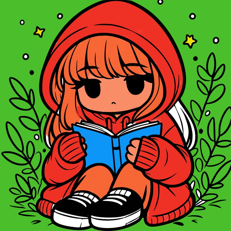 girl in oversized hoodie reading a book