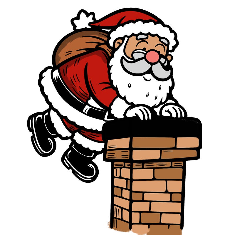 santa climbing down a chimney