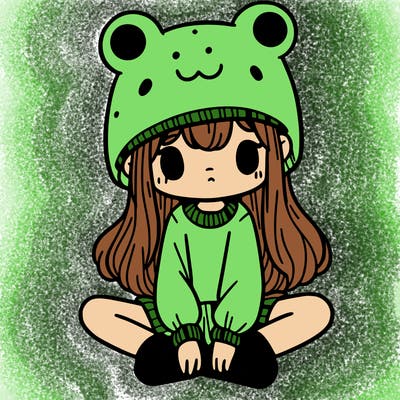 a girl wearing a frog hat and some frog socks