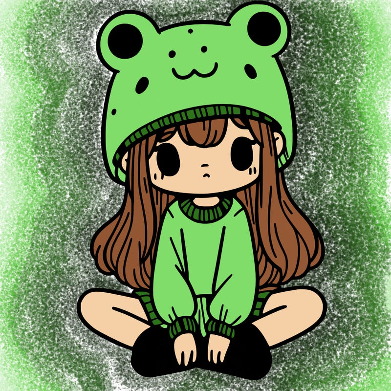 a girl wearing a frog hat and some frog socks
