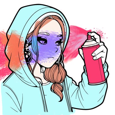 a realistic girl, spray painting