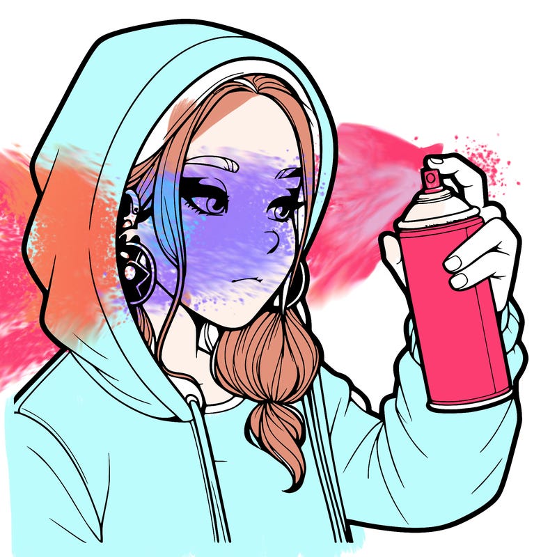 a realistic girl, spray painting