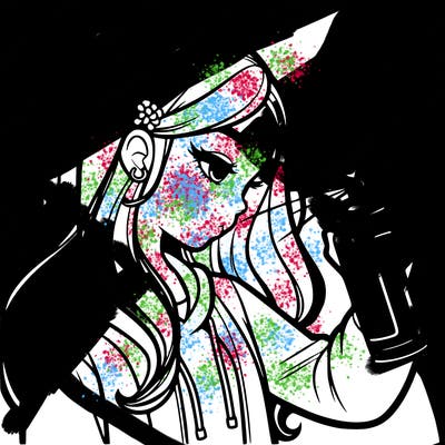 a realistic girl spray painting