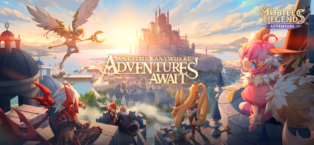 Mobile Legends: Adventure - Anime heroes looking toward a grand castle city in Mobile Legends Adventure