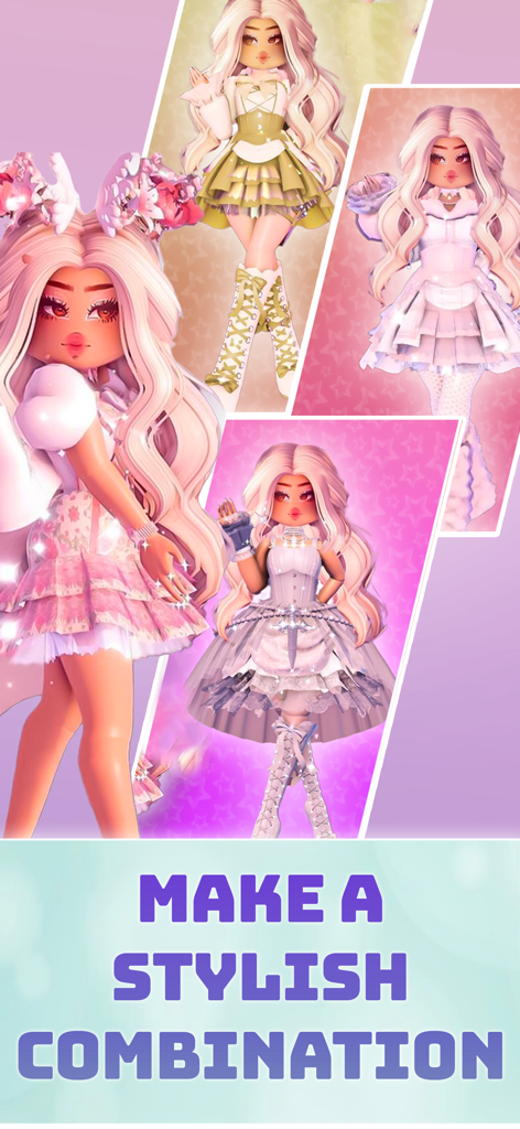 Famous Fashion Roblox Star - A collection of stylish blox-style avatars wearing different pink and gold fashion outfits with the text make a stylish combination