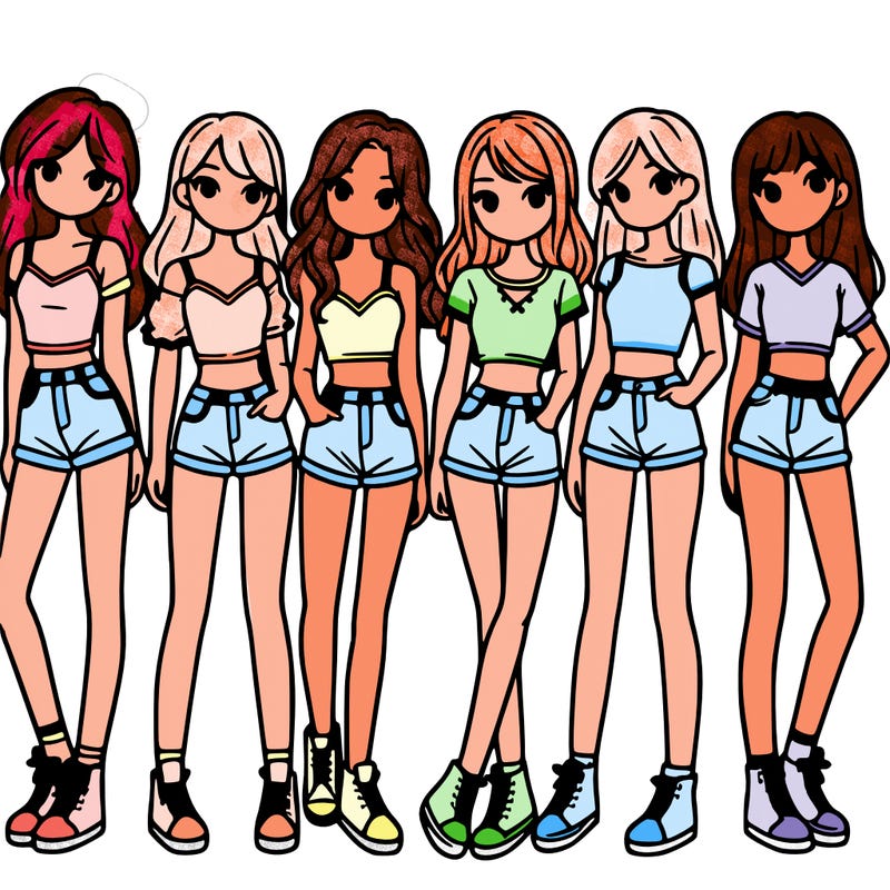a group of girls wearing crop tops and shorts