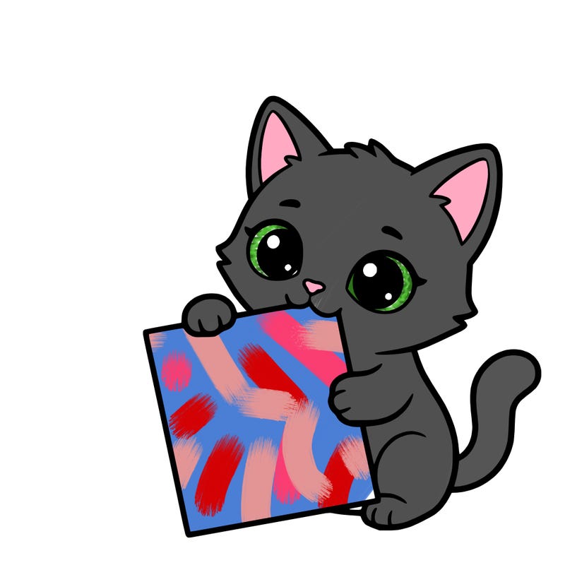 a small cat with a blank sheet of paper in its hand. the cat is sooooooo cute!