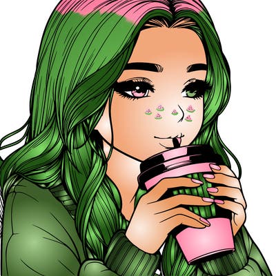 realistic girl drinking coffee