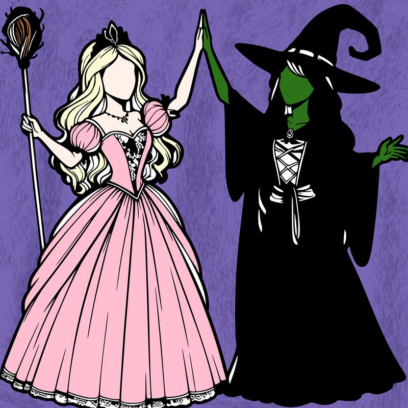 detailed realistic split of a princess and a witch