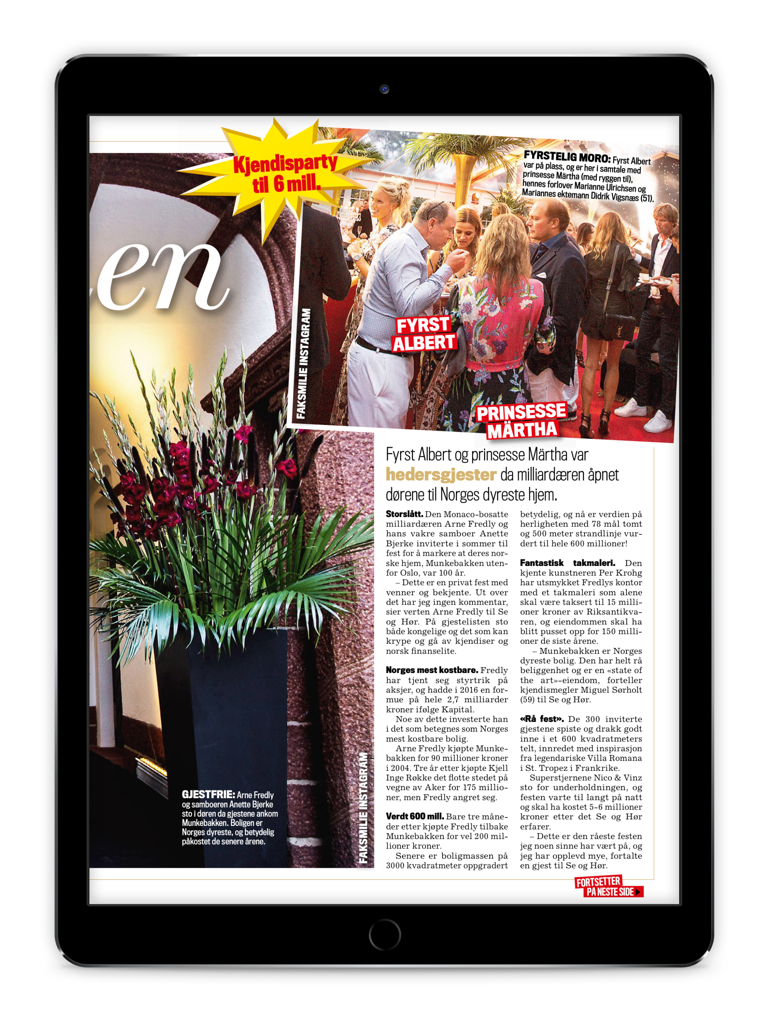 Se og Hør Extra - Digital magazine article about Norwegian celebrities on the Se og Hor Extra iPad app