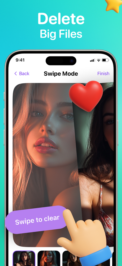 SnapCleaner – Photo & Storage - Interfaz del Modo Deslizamiento de SnapCleaner para limpiar el almacenamiento de fotos del iPhone