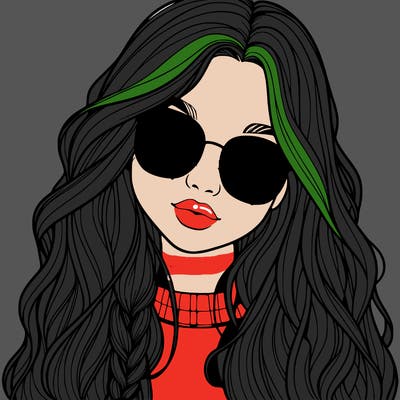 girl with long hair and freckles and glasses realistic