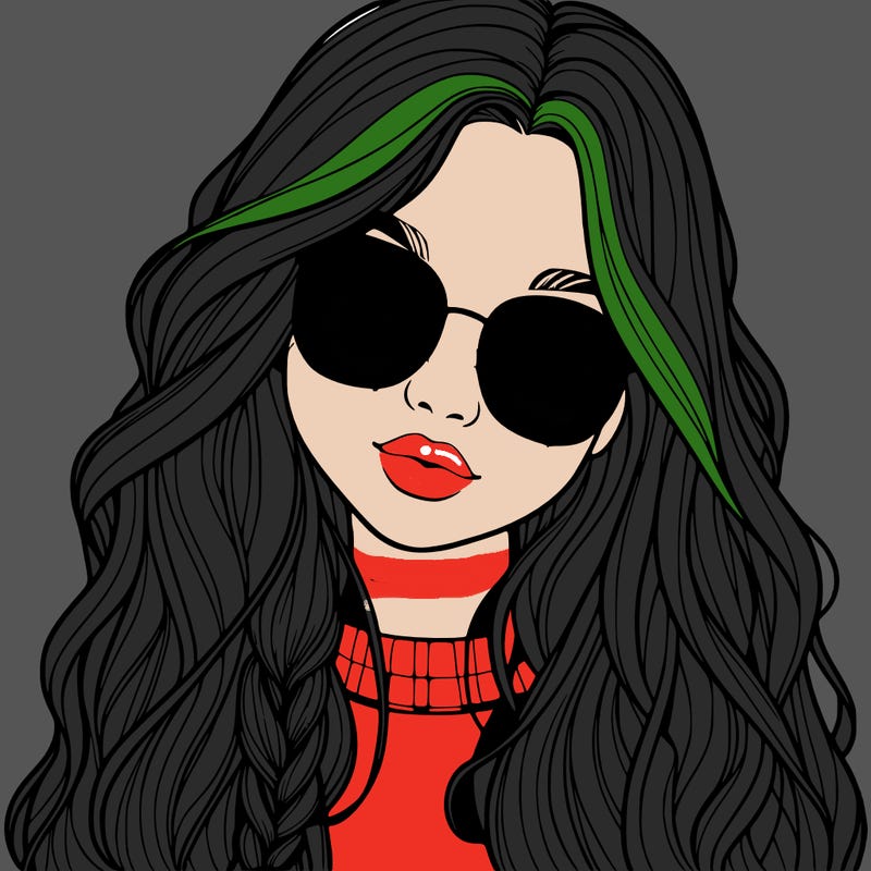 girl with long hair and freckles and glasses realistic