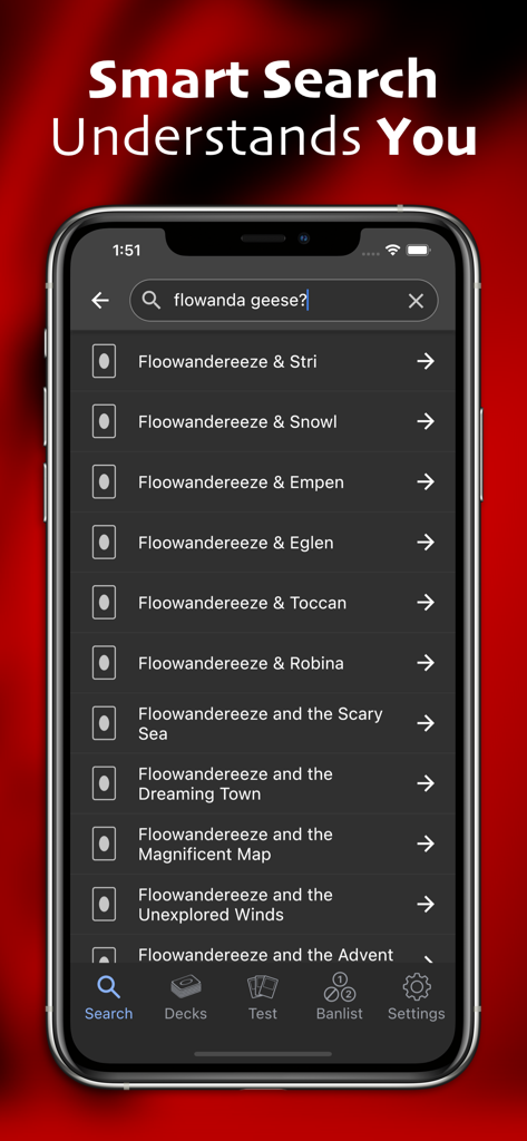 Yugipedia Deck Builder - Yugipedia app smart search interface showing results for a misspelled Yu-Gi-Oh card query