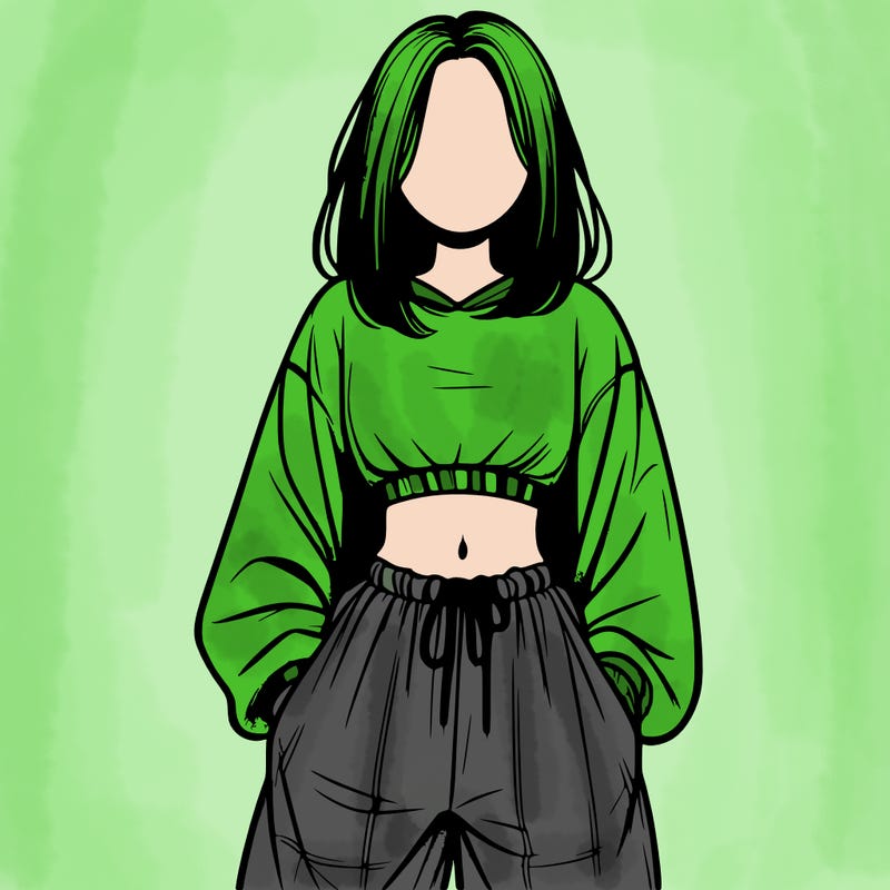 realistic girl faceless with baggy pants and a crop top