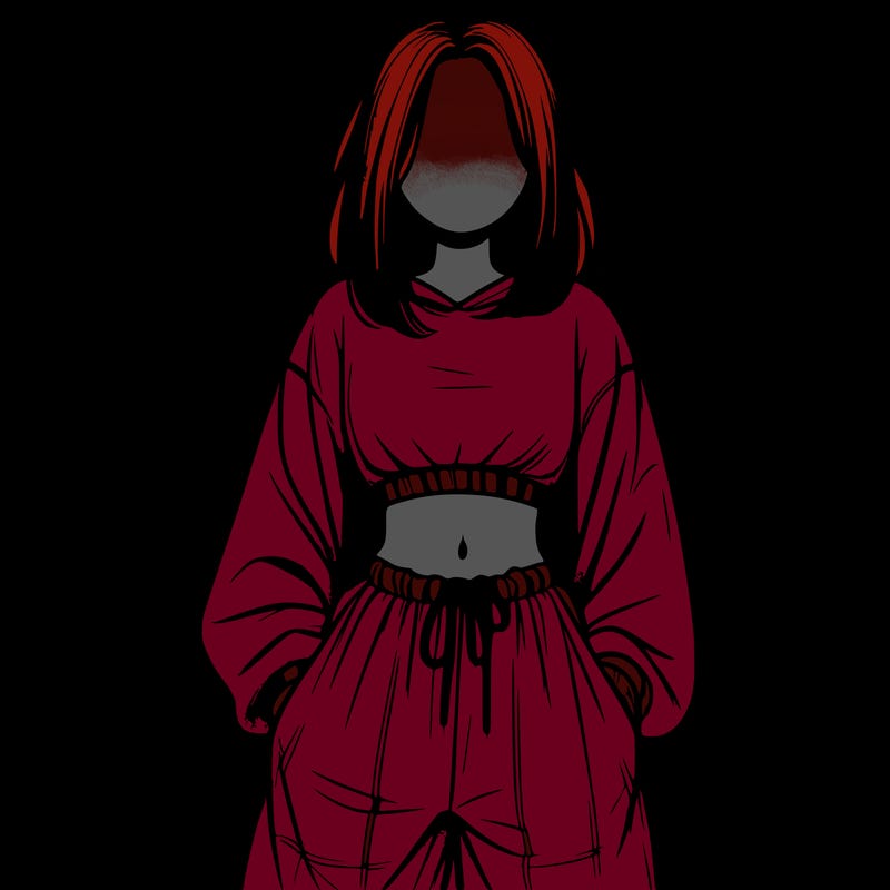 realistic girl faceless with baggy pants and a crop top