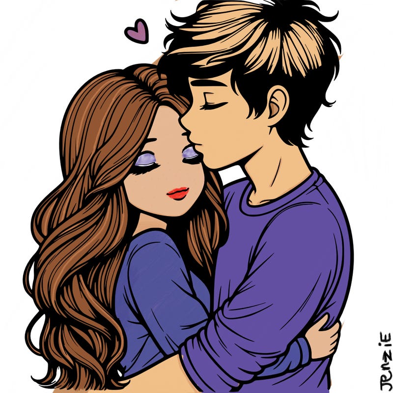a realistic couple boy and girl hugging and kissing