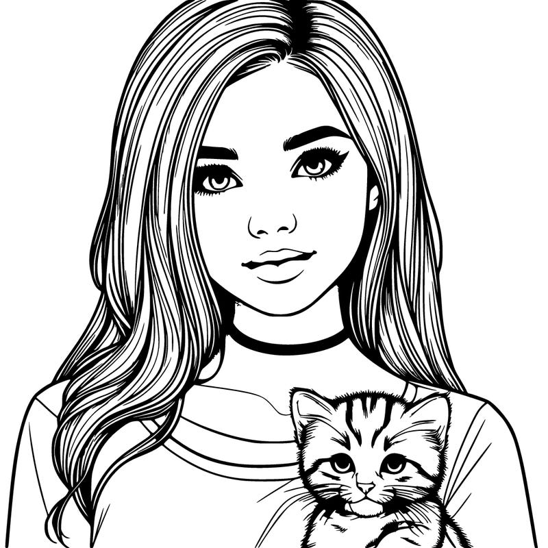 realistic teen girl holding kitten