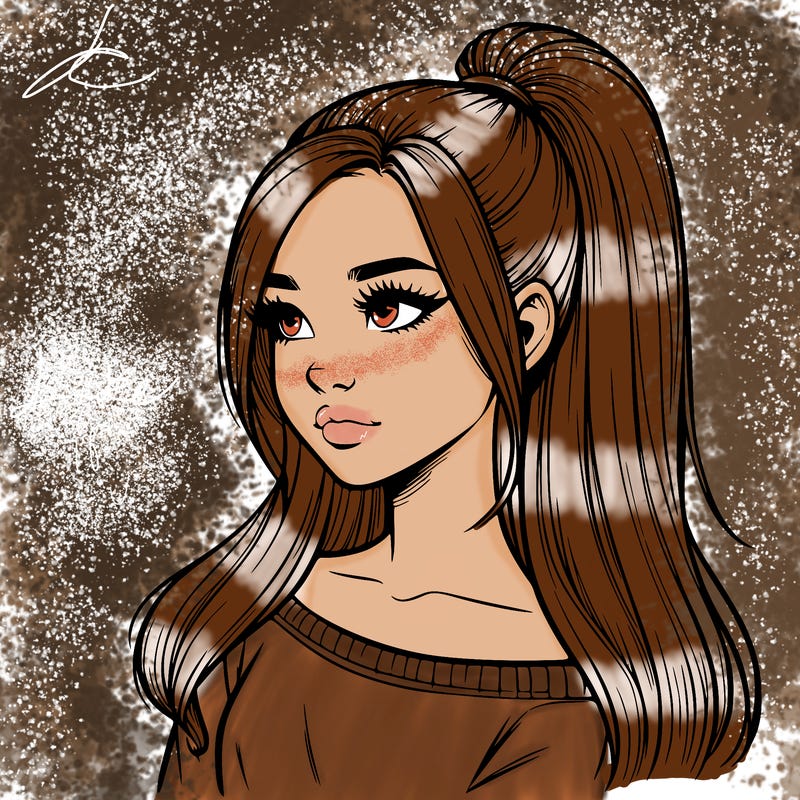 realistic girl with a high ponytail