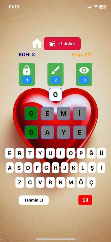 By Word - By Word mobile game interface showing a word puzzle with letters and jokers