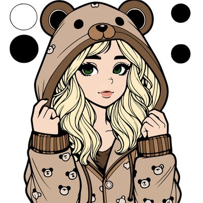 realistic girl in a animal pjs hoodie