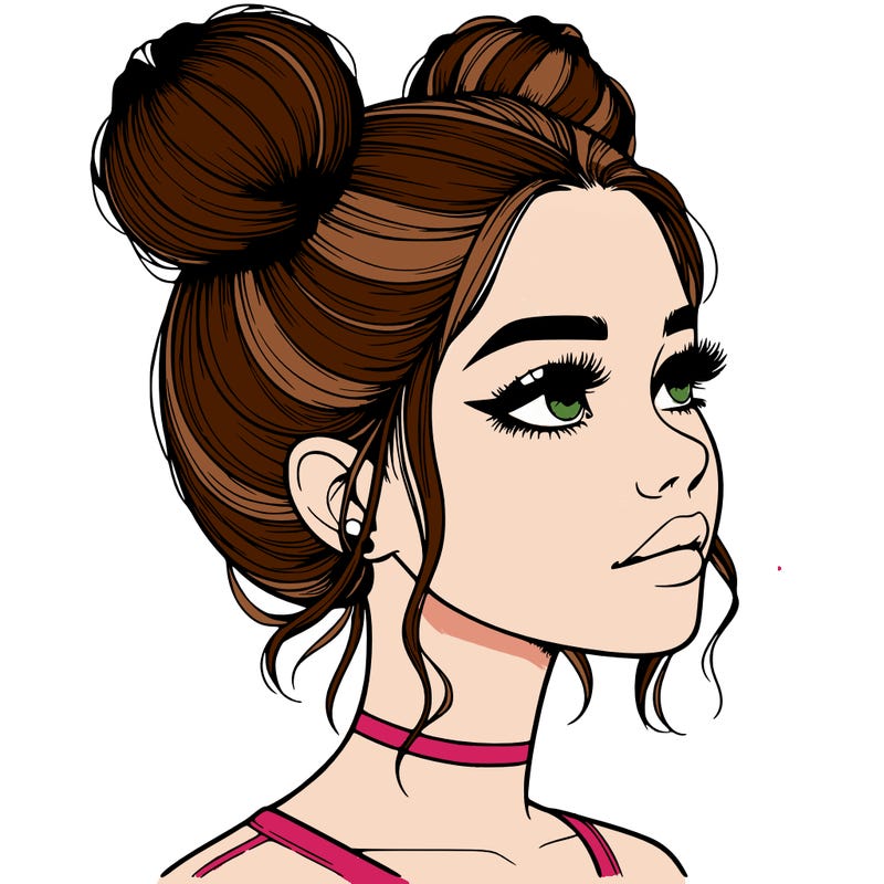 realistic girl with buns on the top of her head