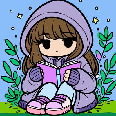 girl in oversized hoodie reading a book