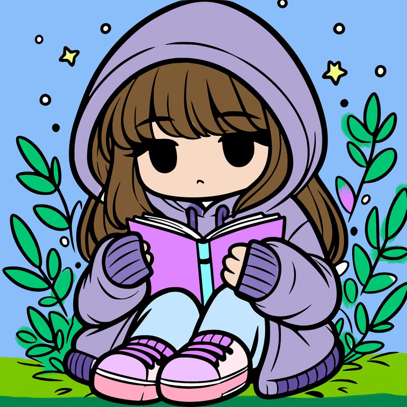 girl in oversized hoodie reading a book