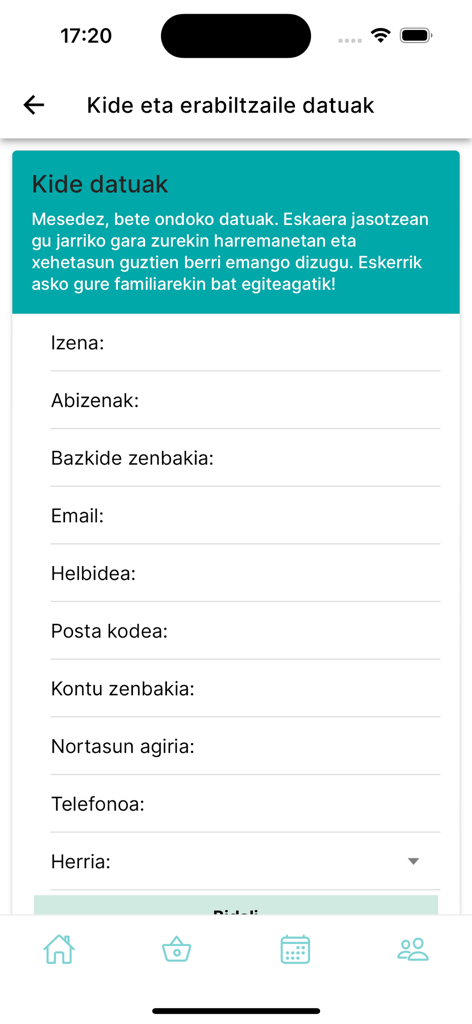 Member registration screen in the Erran app