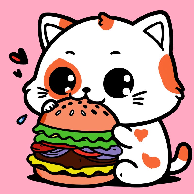 cat eating burger
