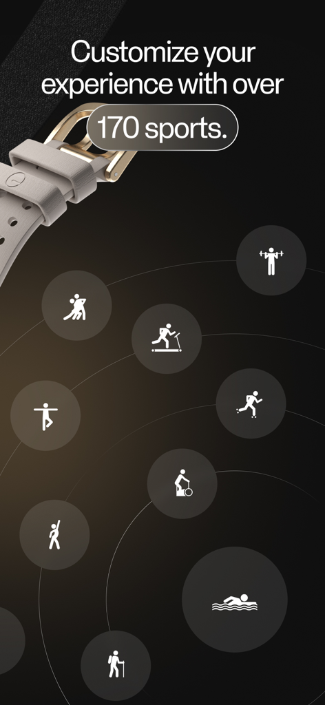 A promotional graphic for Polar Flow showing various sport icons and text highlighting over 170 sports