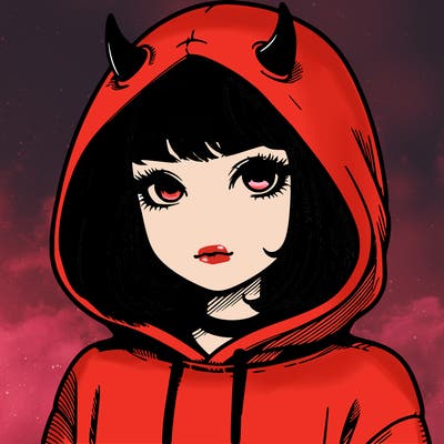 realistic girl with devil hoodie