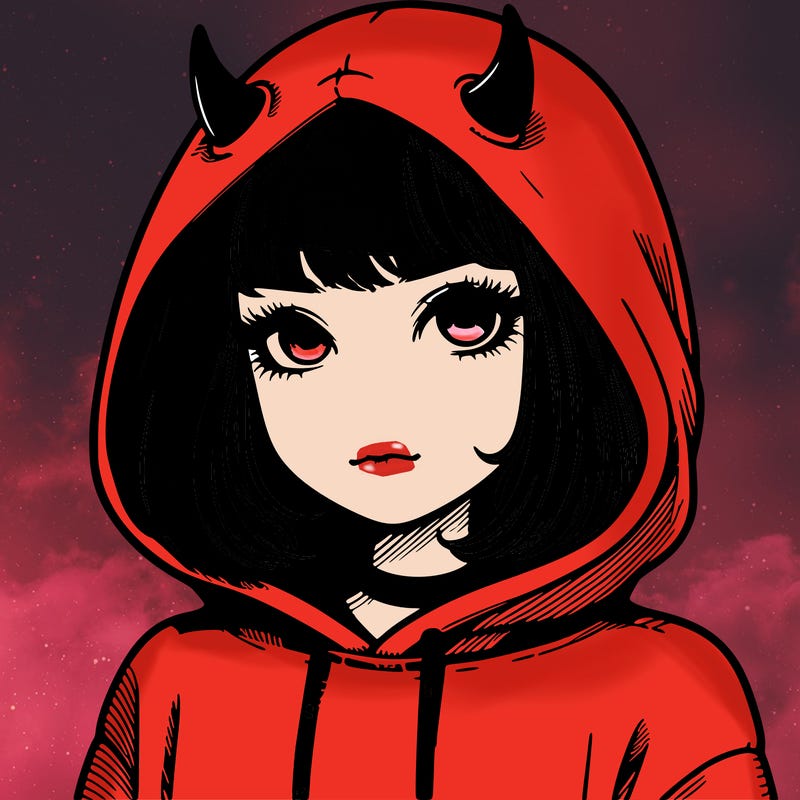 realistic girl with devil hoodie