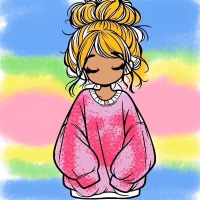 girl with baggy sweatshirt and messy bun