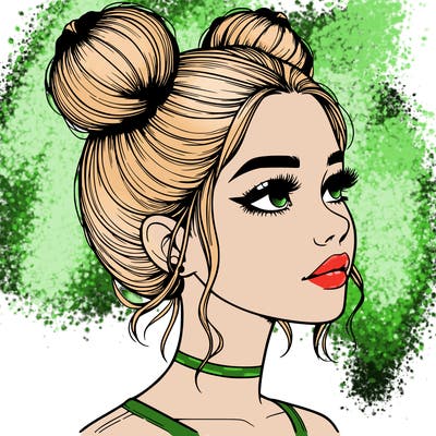 realistic girl with buns on the top of her head