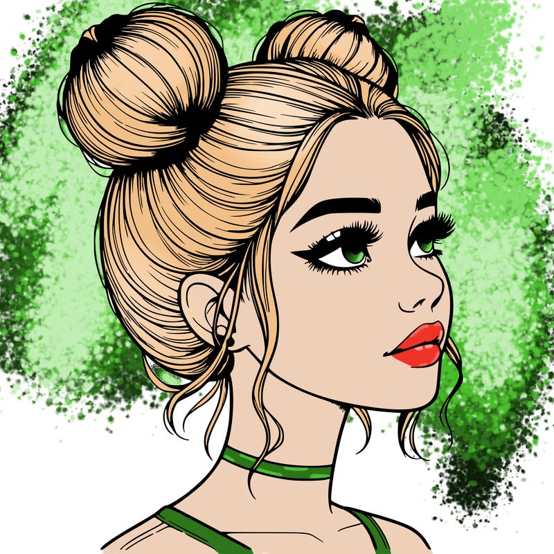 realistic girl with buns on the top of her head