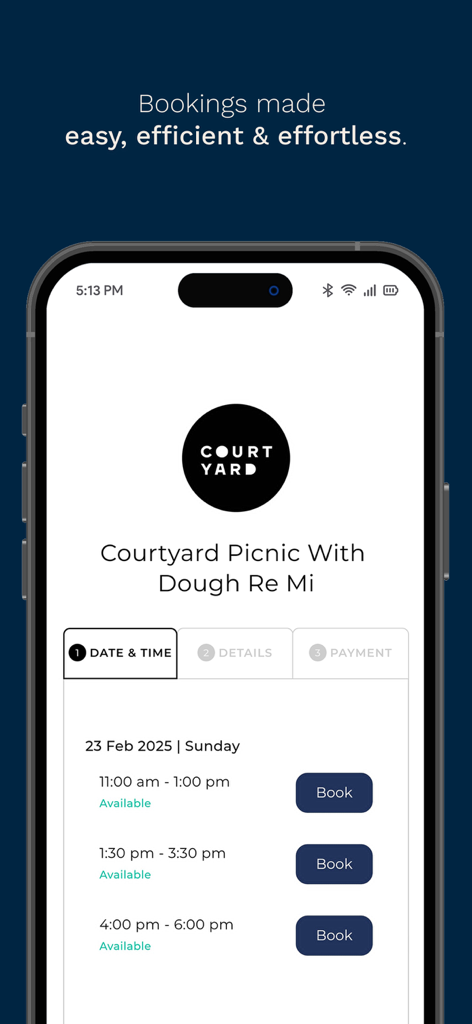 Urbanaut: Local Experiences - Mobile app interface of Urbanaut showing a three step booking process for a local picnic event